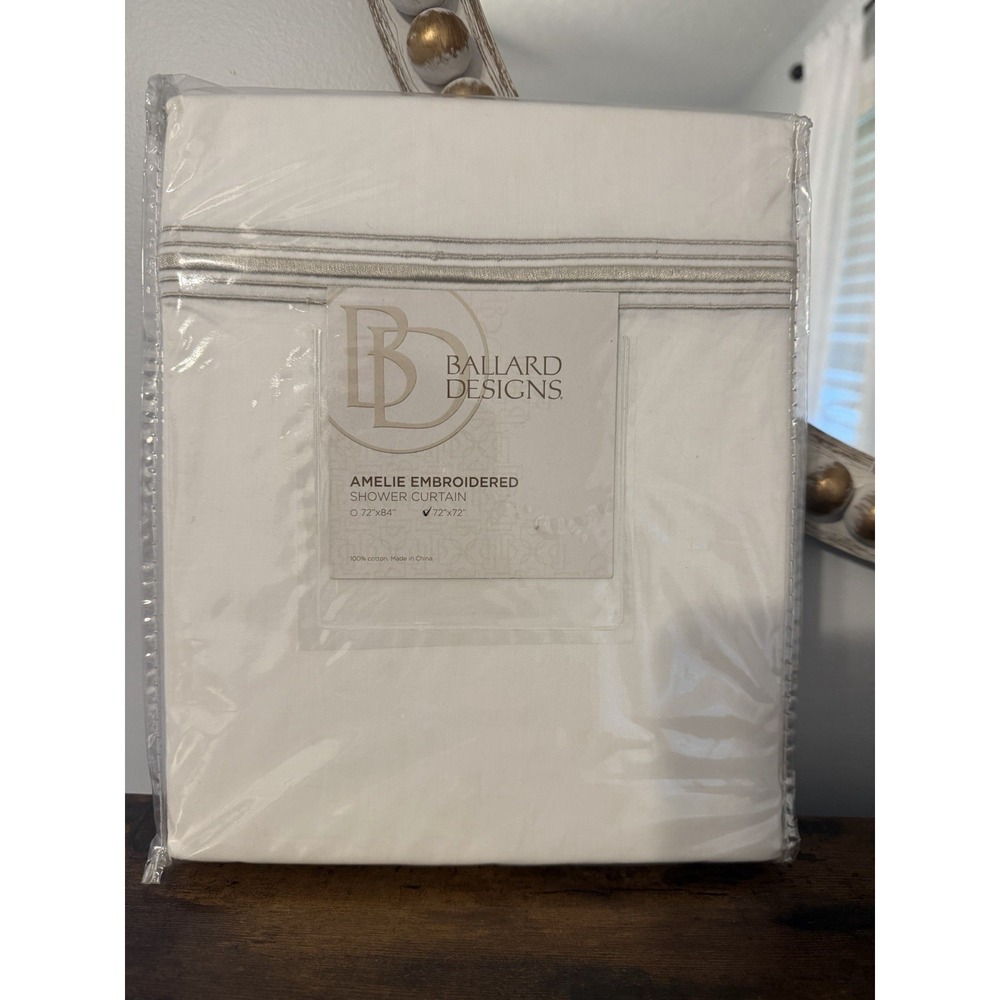 Ballard Designs Amelie Embroidered Shower Curtain Sandalwood 72x72 NEW